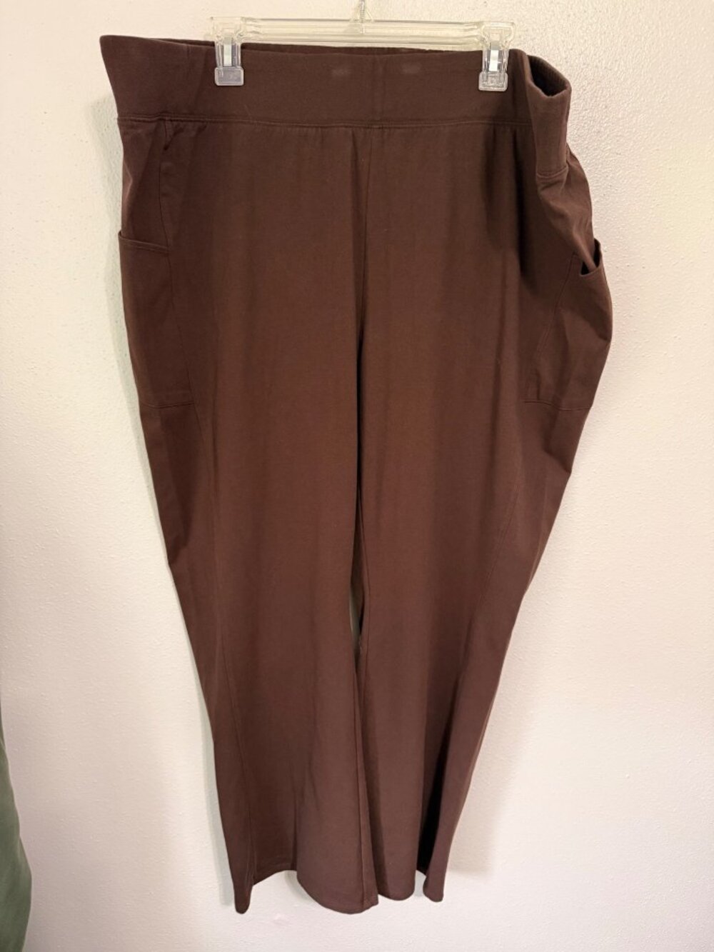 Denim & Co Active Brown Wide Leg Knit Pants Side Pockets Womans 3XP